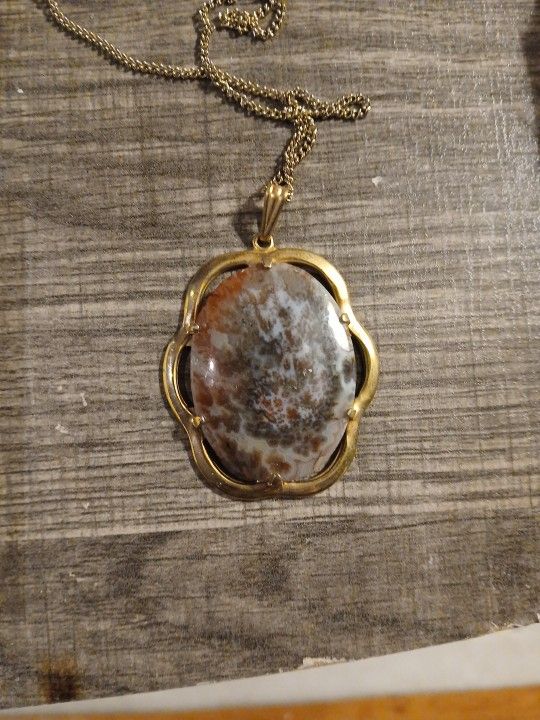 Vintage Moss Agate Necklace Pendant 