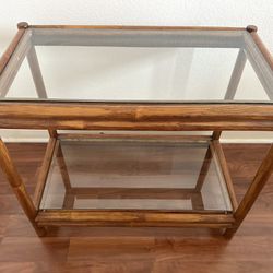 Rattan Side End Table With 2 Glass Shelves