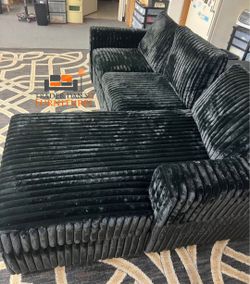 Brand New Black Fur Like Corduroy Sectional Sofa Couch (New In Box) 