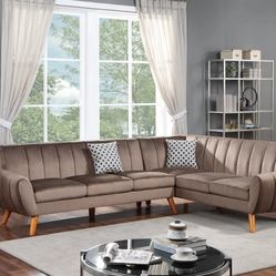 Brand New Brown Velvet Retro Style Sectional Sofa 