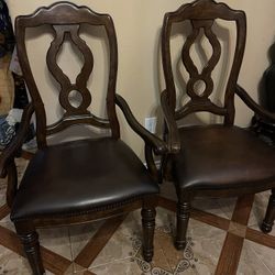 Beautiful BERNHARDT Dining Armchair With A Dark Oak Wood Frame And Leather Seat Set (2)