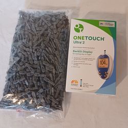 One Touch Ultra 2 glucose monitor diabetes testing kit with over 1,000 lancets new in box