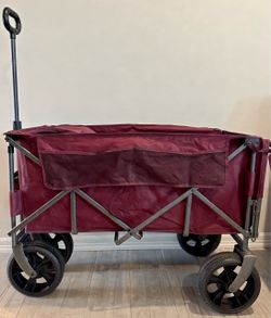 Maroon Academy XL Folding wagon w/Tailgate, strap, and Removable Cooler.