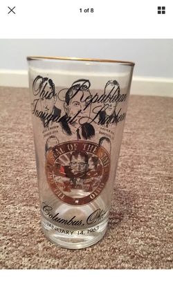 SOUVENIR 1963 OHIO REPUBLICAN INAUGURAL LUNCHEON GLASS TUMBLER JAMES RHODES. Vintage