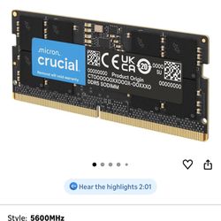 Crucial 16GB DDR5 RAM, 5600MHz (or 5200MHz or 4800MHz) Laptop Memory, SODIMM 262-Pin, Compatible with 13th Gen Intel Core and AMD Ryzen 7000 - CT16G56