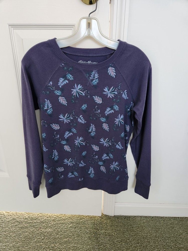 Eddie Bauer Women's Sweatshirt Legend Wash Purple Botanical Design