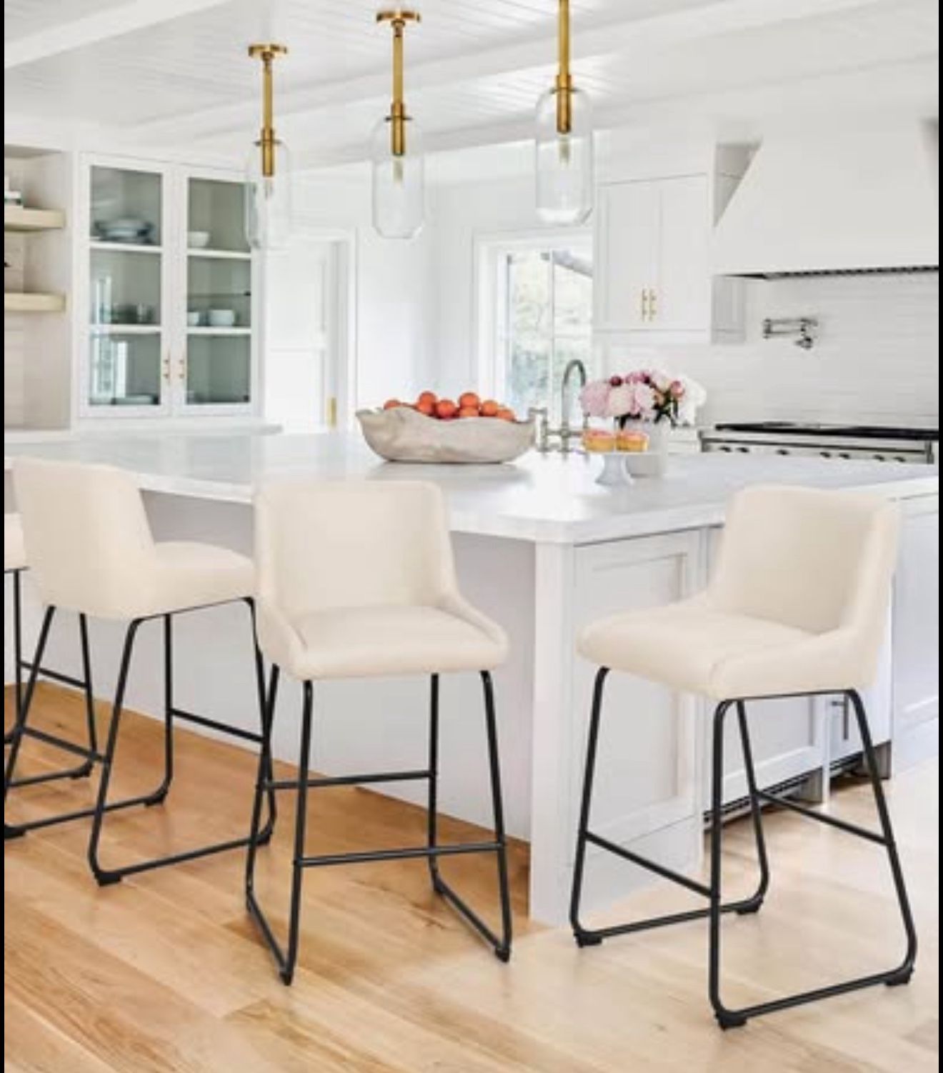 LUE BONA 26 Inch Counter Height Bar Stools Set 3, Faux Leather Upholstered Barstools, Bar Stool w