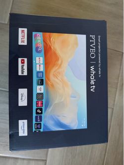 New PTVEO smart video projector with 1920x1080 resolution. This device has LCD imaging technology and a 16:9 aspect ratio. It is powered by Whale TV a