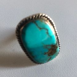 Large Silver Hand Made Turquoise Ring 