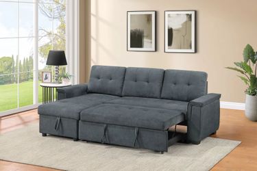 Brand New Grey Velvet Sectional Sofa Storage Sleeper