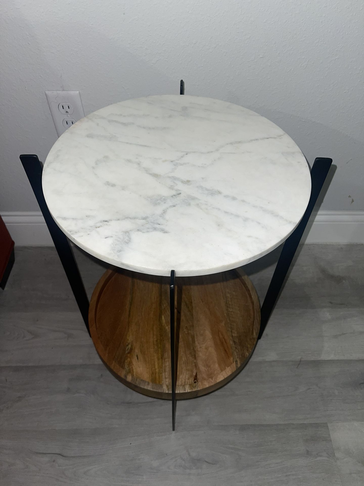 Coaster Round Accent Table with White Marble & Wood (PAIR)