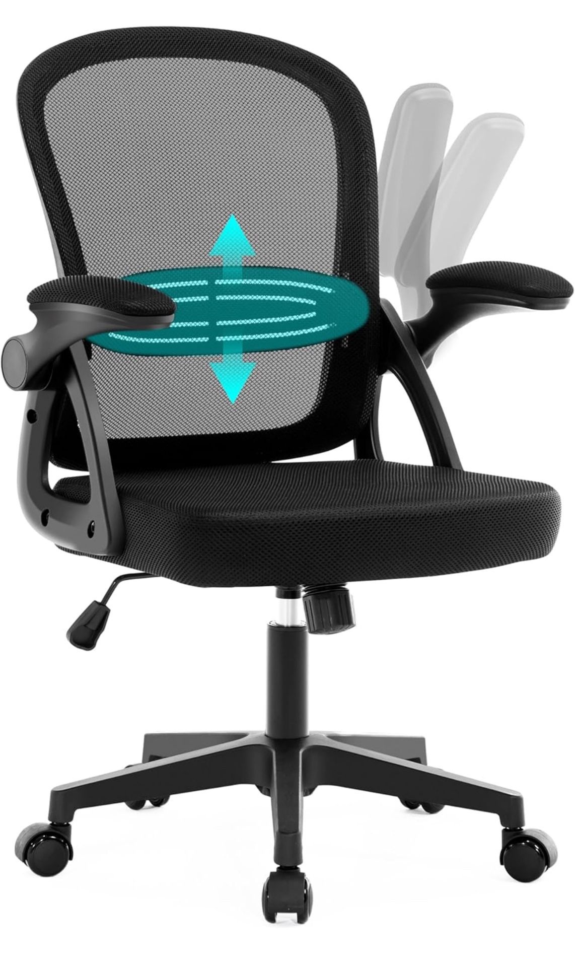 Ergonomic Office Chair, Ergonomic Desk Chair with Adjustable Lumbar Support, Mesh Computer Chair with Comfy Flip-up Armrests, Executive Task Chair for