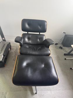 Herman Miller Inspired Leather and Wood Lounge Chair