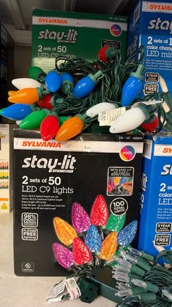 Sylvania Stay Lit LED C9 Lights, 2 Sets Of 50, 100 TOTAL LIGHTS, Multi Color