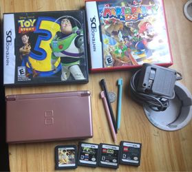 Nintendo DS Lite rose gold  Pink Tested working 100% With 6 games and more