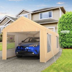 New 10x20ft Carport, Reinforced Steel Poles with Removable Sidewalls and Doors, Roll-Up Windows