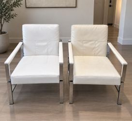 Pair of Orren Ellis Tingley White & Chrome Accent Chairs
