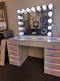 NEW Fenair Vanity Makeup Desk with RGB light including Vanity Mirror (Floor Model)