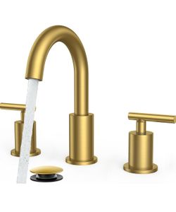SET OF 2 FORIOUS 8 Inch Brushed Gold Bathroom Faucet 3 Hole, Widespread Gold Faucet - brand new