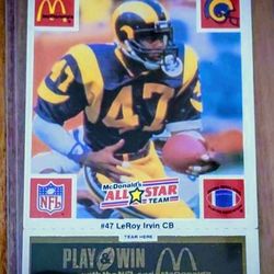 1986 McDonald's Rams LeRoy Irvin Football Card