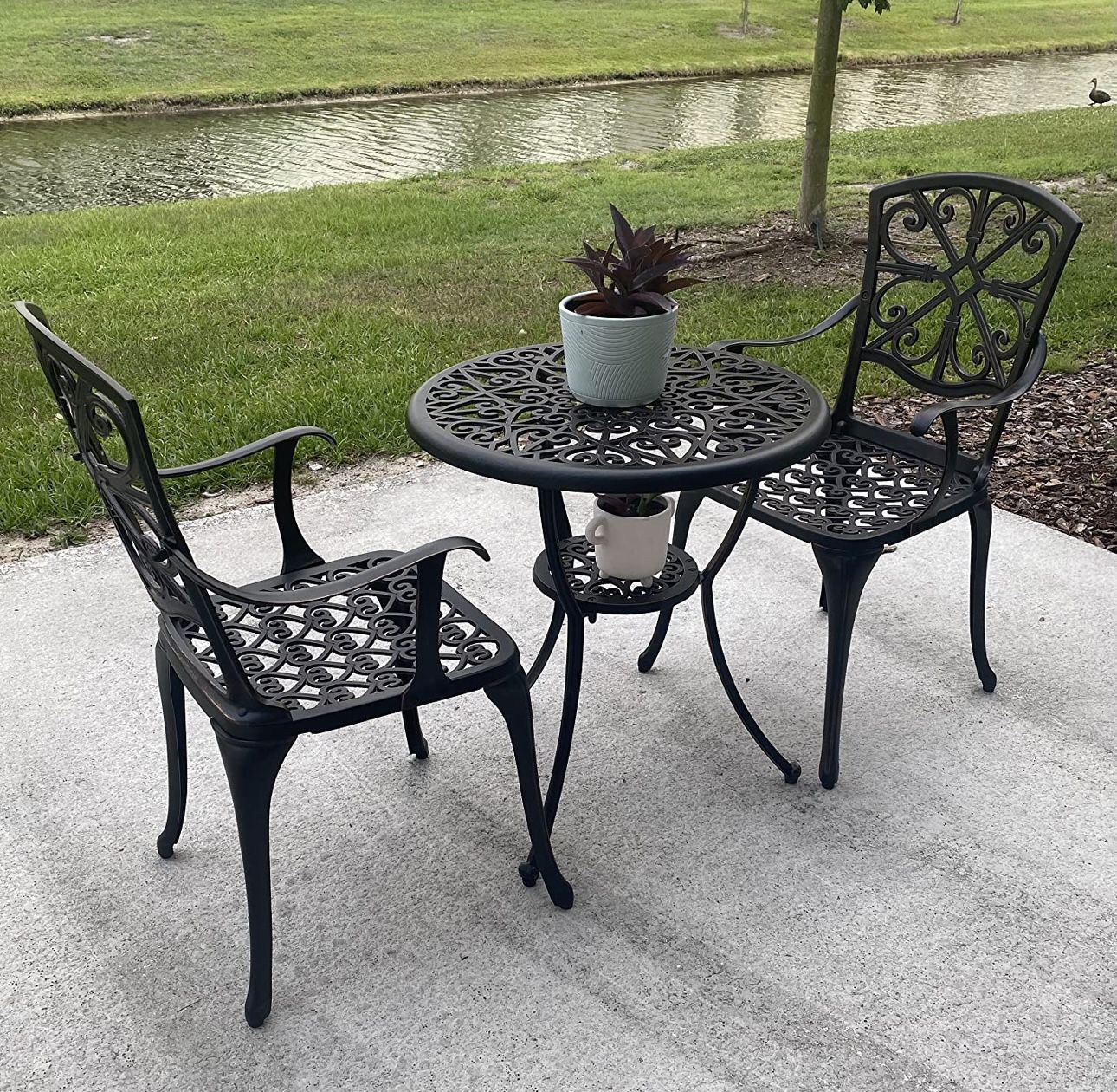 Bistro Table Set,3 PCs Cast Aluminum Outdoor Furniture Weather Resistant Patio Table and Chairs