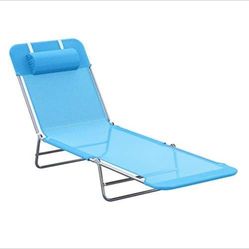 Outsunny Folding Chaise Lounge Pool Chairs, Outdoor Sun Tanning Chairs with Pillow, Reclining Back, Steel Frame & Breathable Mesh for Beach, Yard, Pat
