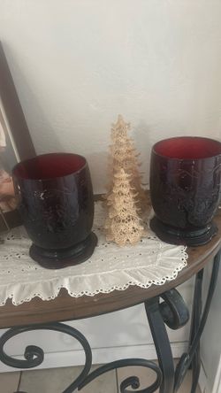 2 Princess House Red Fantasia Candle Holder Big Size