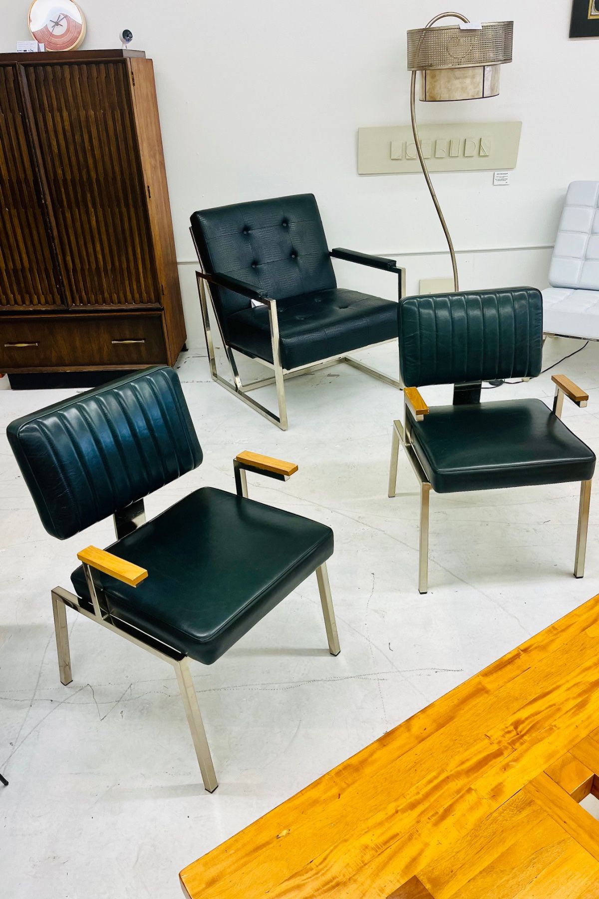 Crate & Barrel Black Leather Arm Chairs