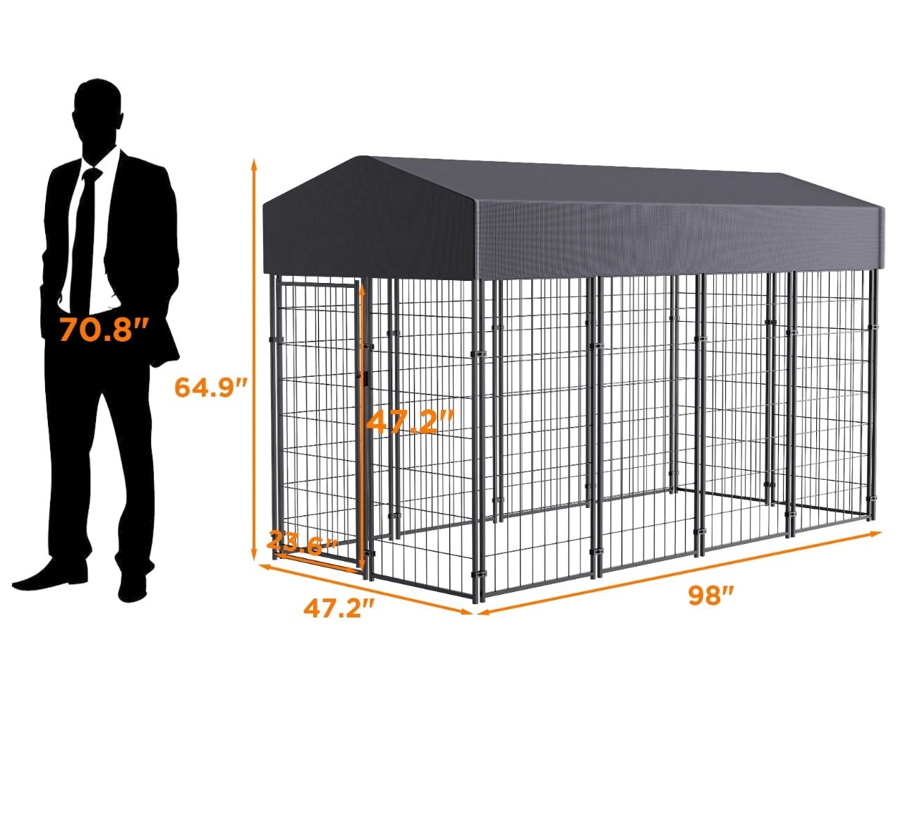 BingoPaw CC Welded Wire Dog Kennel W/ Cover, 8.2 ft. x 4 ft. x 5.4 ft