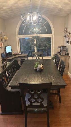 Extended Dining Room Table with Bench/Chairs