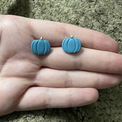 Teal Clay Pumpkin Sterling Silver Stud Earrings