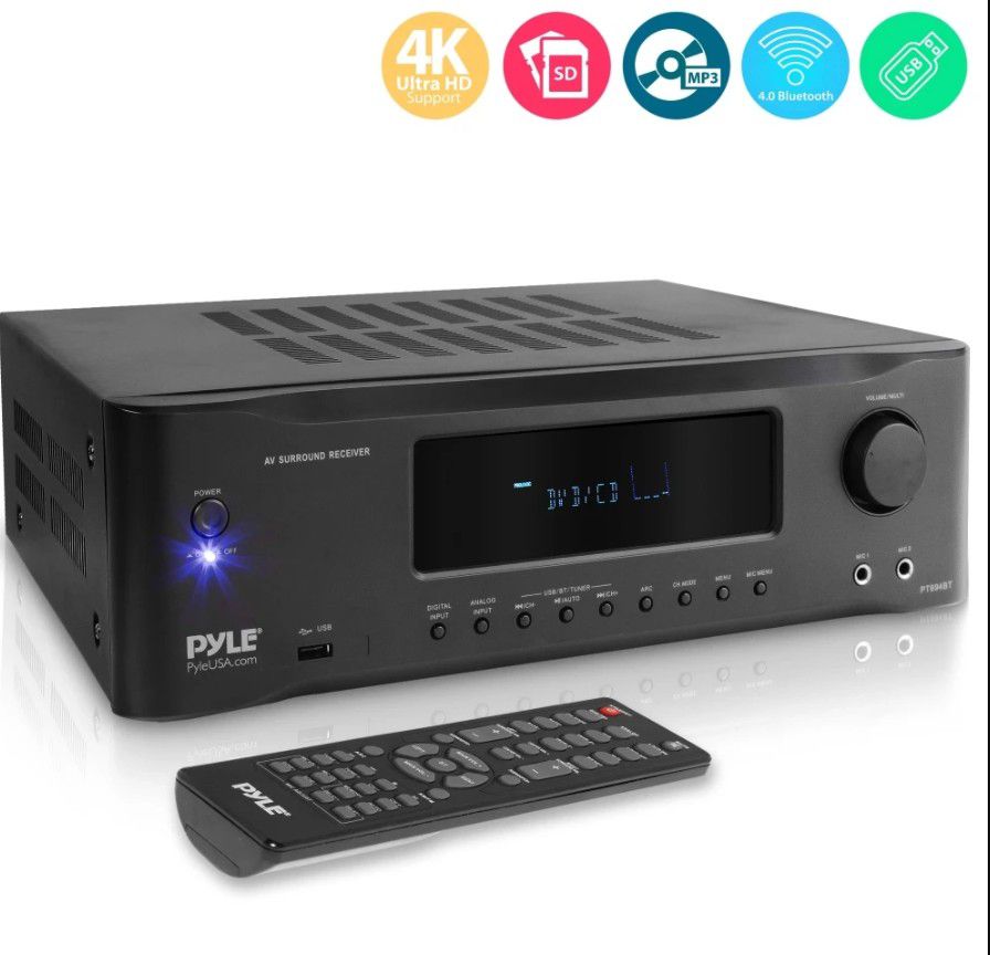 Pyle 5.2Ch 1000W Hi-Fi Bluetooth Home Theater Receiver - 5.2-Ch Surround Sound Stereo Amplifier System with 4K Ultra HD Support, MP3/USB/ Radio