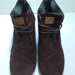 Tom's Dark Brown Suede Flannel Lined Wedge Women's Ladies Size 10 W Ankle Bootie Boots