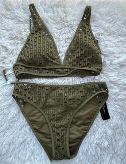 Carmen Marc Valvo Olive Cutout Triangle Bikini Set - Women Swim size medium