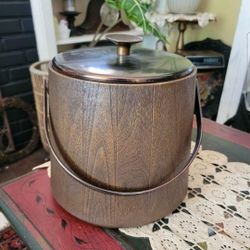 Vintage MCM Mid-century Ice Bucket Faux Wood 
