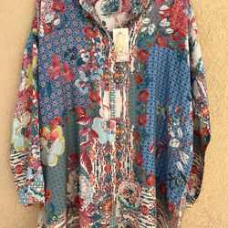 Johnny Was  New Tunic Silk Long Sleeve Colorful XS
