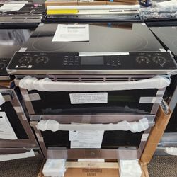Profile 30 in. 5 Burner Element Smart Slide-In Double Oven Electric Range in Fingerprint Resistant Stainless w/ Air Fry