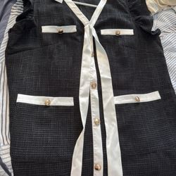 NWT - Classic Black And White Dress With Gold Buttons