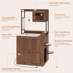 Cat Automatic Litter Box Enclosure Furniture, 30.5" L x 26.8" W x 61" H, Hidden Robotic Litter Box Cabinet, Dog-Proof Shelf with Charging Station, Scr
