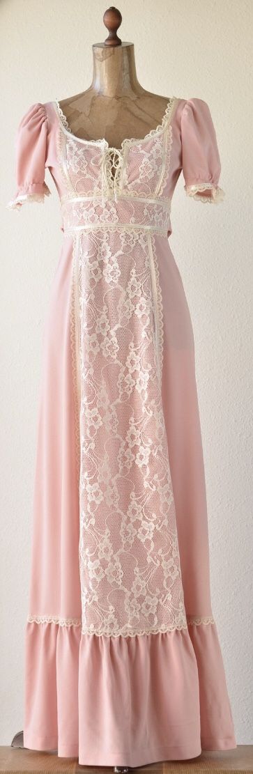 1970's Vintage Pink Gunne Sax Style Praire Dress, Lace Peasant Dress ...