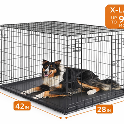 XL Dog Crate 42” Heavy Duty Foldable Pet Cage w/ Tray – Like New