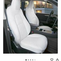 Full Set Seat Covers Compatible for Tesla Model Y 2020-2024 Model 3 2020-2023 Leather Car Seat Cover Seat Cushion Protector Replacement(White for Y)