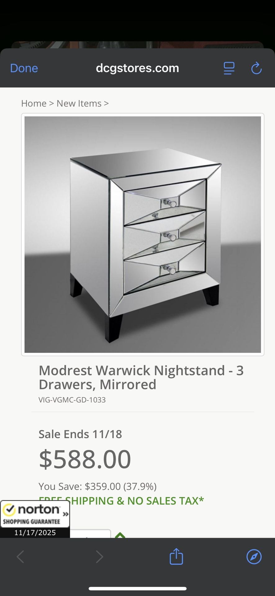 Warwick Mirrored Nightstand
