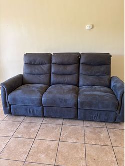 Blue Microfiber Reclining Sofa