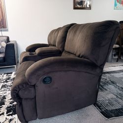 1 Brown Reclining Sofa with Cup Holders  77x36 x34