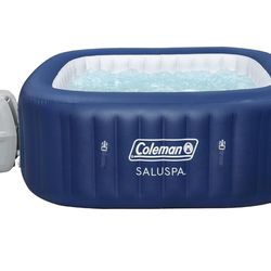 Coleman SaluSpa Atlantis AirJet 4 to 6 Person Inflatable Hot Tub Square Portable Outdoor Spa with 140 Soothing Jets with Cover, Blue

