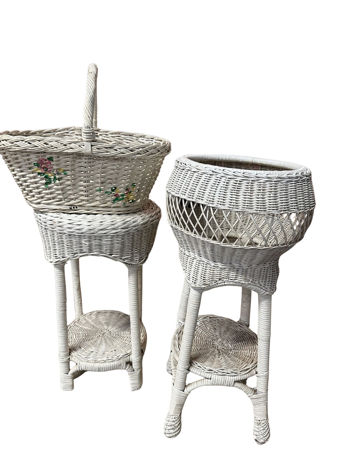 White Rattan Stand and Basket
