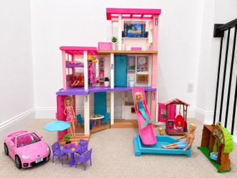 Barbie Dreamhouse with Pool, Slide, Car, Dolls & Accessories – Excellent Condition