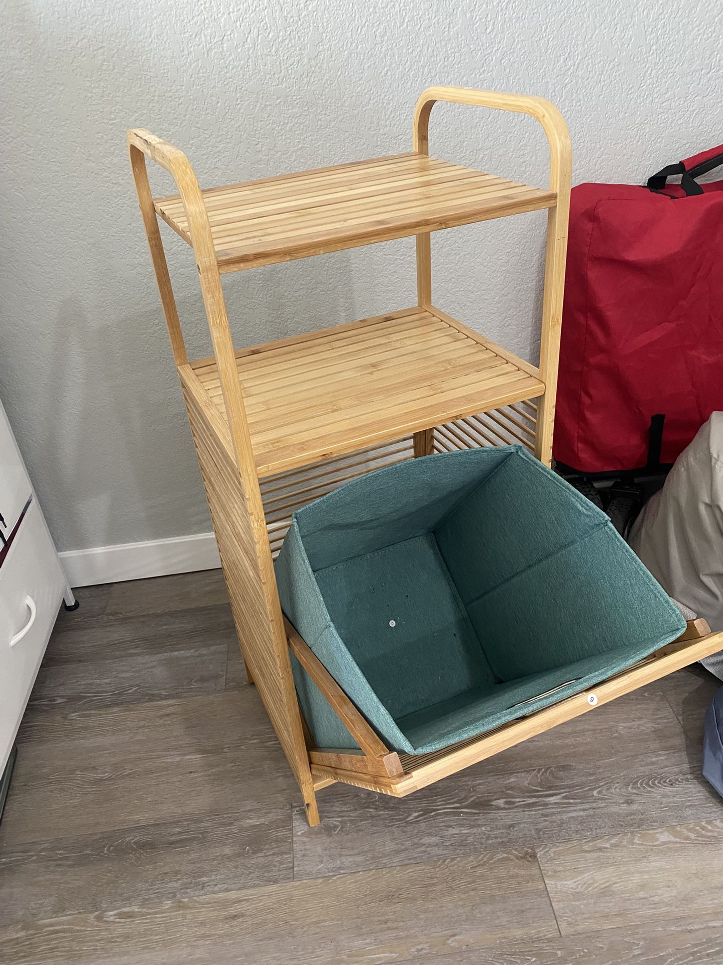 Bamboo Hamper Restroom Storage With Shelf