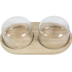 Horizon Cloche Board Tray with 2 Glass Dome Lids